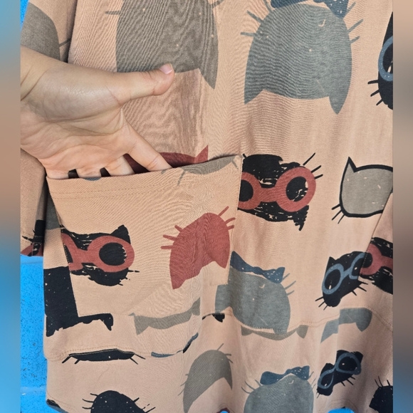 EllaZhu Brown Cat Short SleeveBaggy Tunic Shirt Womens Size One Size - Picture 6 of 12